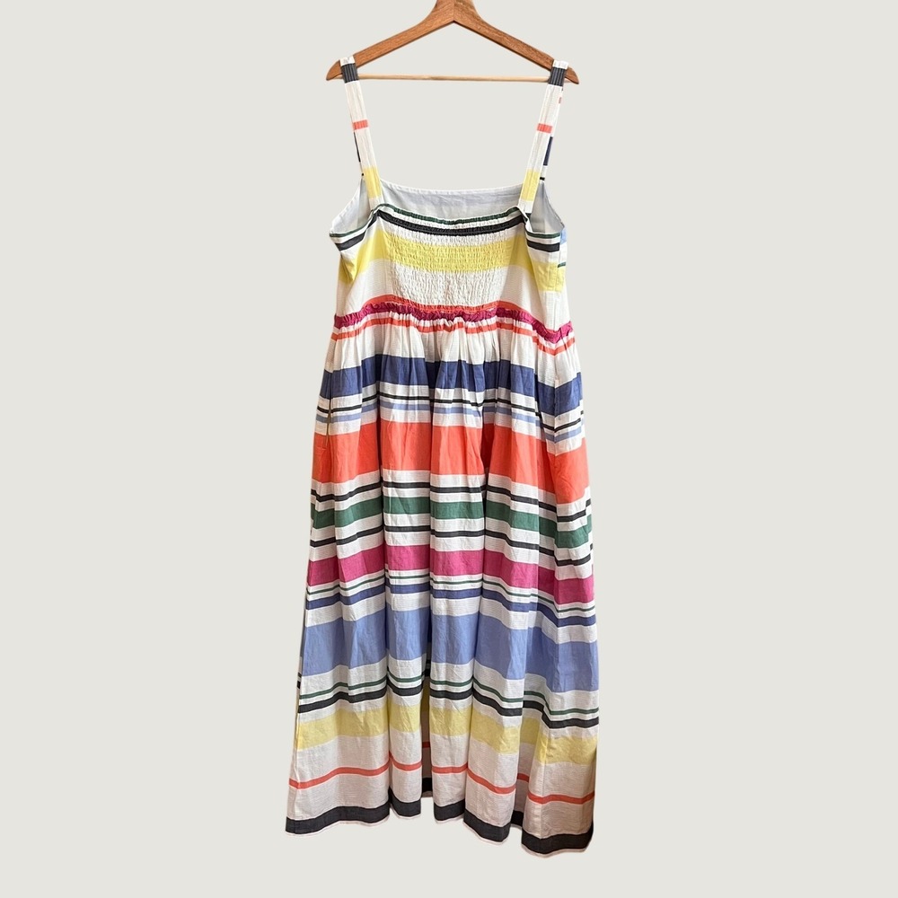 Gap Womens XL Rainbow Stripe Maxi Dress Smocked Back Pockets Summer NWT - Picture 3 of 16